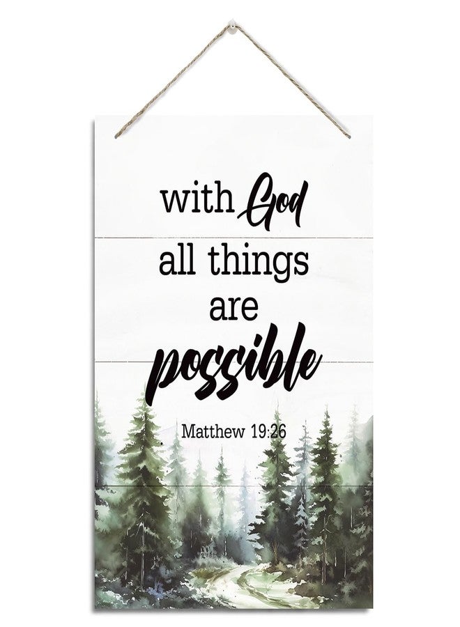 XQLSR Christian Decor, Rustic Hanging Wood Plaque Sign, Christian Wall Hanging Decoration, Home Decor, Scripture Wall Art, Religious Gifts, Matthew 19:26 Sign, With God All Things Are Possible Sign - Image 1
